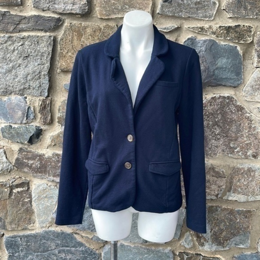 J. Crew Factory Single Breasted Knit Blazer Jacket in Navy Blue Size Medium